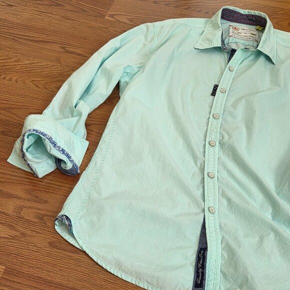 Robert Graham Button Down Shirt Men's Medium Turquoise Long Sleeve Contrast Cuff - Picture 2 of 15
